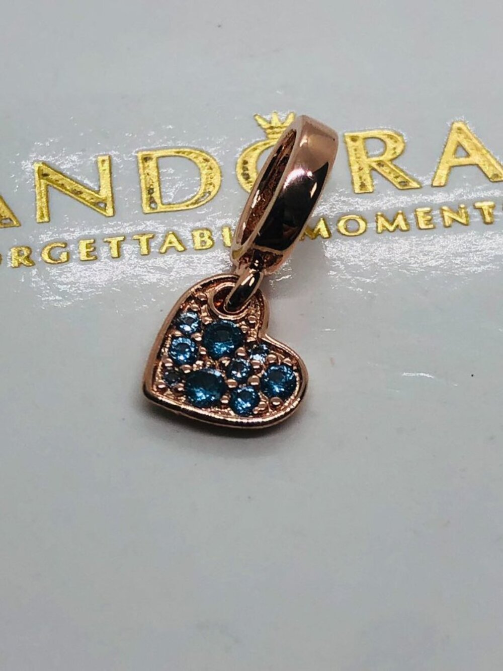Pandora Light Blue Pavé Tilted Heart Dangle Charm